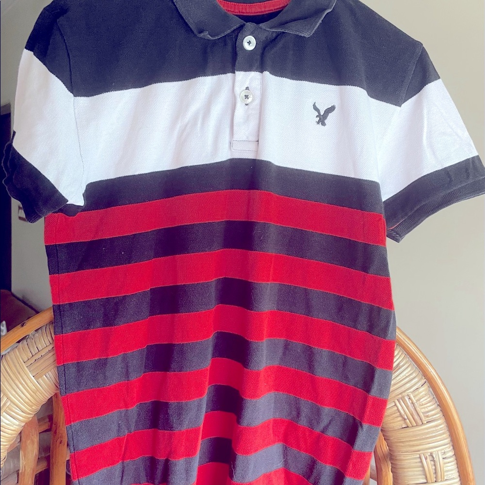 American Eagle Solid Polo Collar T Shirt for 11-12 years old boys in red & black - Picture 1 of 4